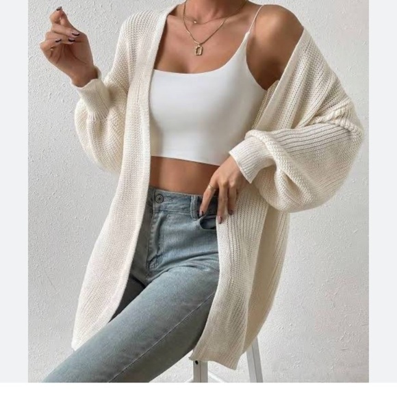 H by Halston Ivory Oatmeal Open Front Ribbed Cardigan Oversized Sweater Sz M - Picture 1 of 12